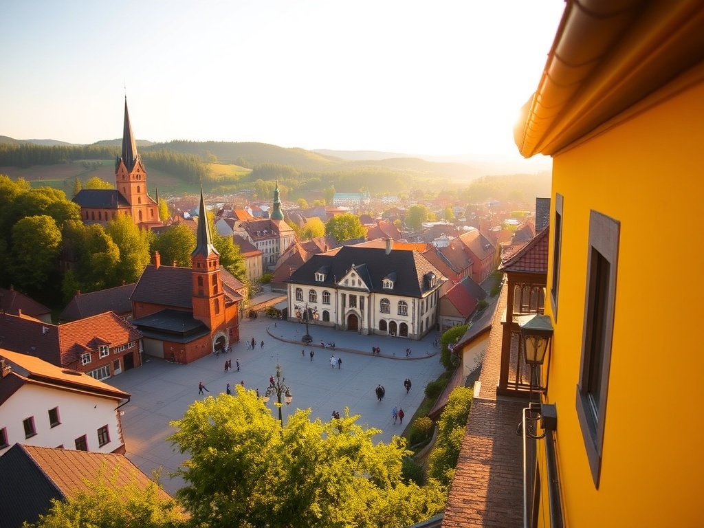 Majówka w Bochni - malowniczy widok na Rynek lub wejście do Kopalni Soli podczas wiosennego dnia.